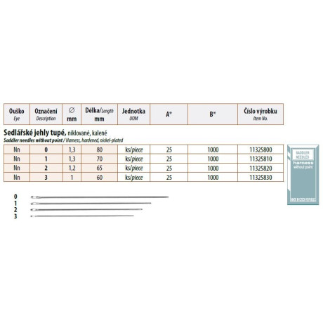 Sedlářské jehly tupé 1 (1,3x70) - 25ks/psaníčko, 40psaníček/krabička (1000ks)