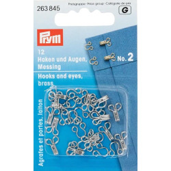 Brass Hooks and Eyes 2 - silver (Prym) - 12pairs/card