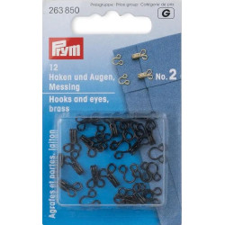 Brass Hooks and Eyes 2 - black (Prym) - 12pairs/card