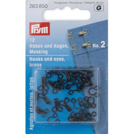 Brass Hooks and Eyes 2 - black (Prym) - 12pairs/card