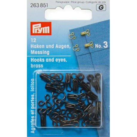 Brass Hooks and Eyes 3 - black (Prym) - 12pairs/card