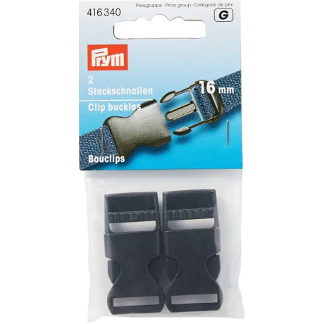 Clip buckles strong 16mm - c. black (Prym) - 2pcs/card