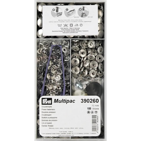 Press fasteners ANORAK 15mm - silver (Prym) - 100pcs/box