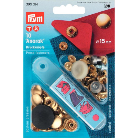 Press fasteners ANORAK 15mm - gold (Prym) - 10pcs/card