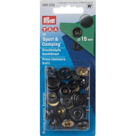 Knoflík stiskací SPORT & CAMPING 15mm - černý oxid (Prym) - 10ks/karta