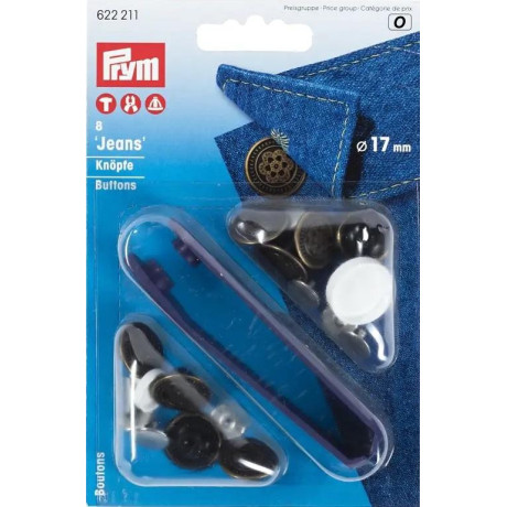 Knoflík JEANS 17mm - staromosaz (Prym) - 8ks/karta
