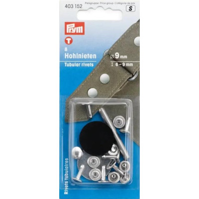 Hollow rivets 9mm - silver (Prym) - 8pcs/card