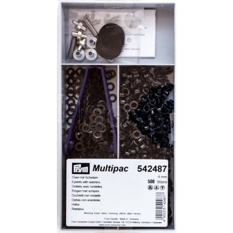 Mosazné průchodky s podložkou 4mm - černý oxid (Prym) - 500ks/krabička