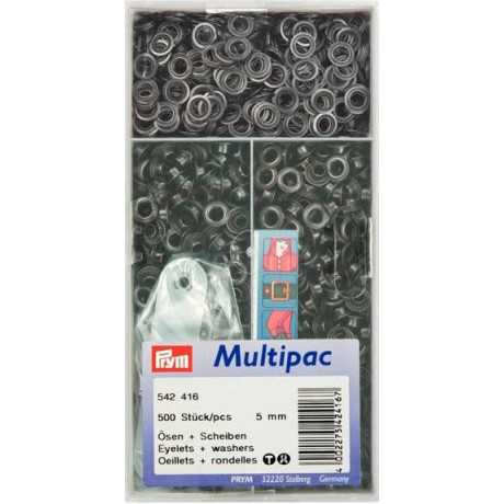 Brass Eyelets with washers 5mm - black oxid (Prym) - 500pcs/box