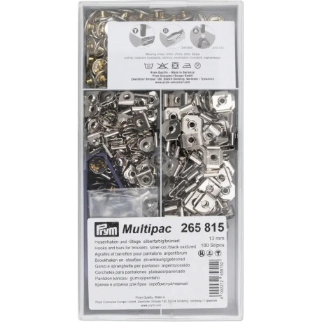 Trouser Hooks 13mm - silver-black oxid (Prym) - 100pcs/box