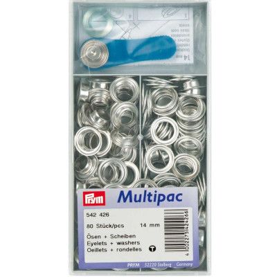 Brass Eyelets with washers 14mm - silver (Prym) - 80pcs/box