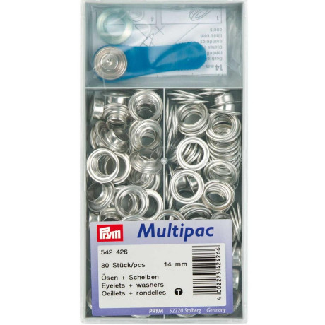 Brass Eyelets with washers 14mm - silver (Prym) - 80pcs/box