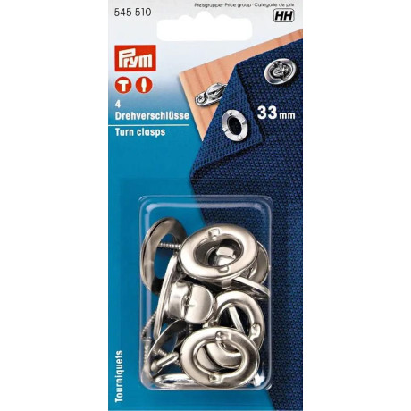 Turn clasps 33mm - silver (Prym) - 4pcs/card