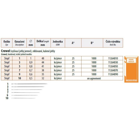 Embroidery Needles Crewel 7 (0,7x38) - 25pcs/envelope, 40envelopes/box (1000pcs)