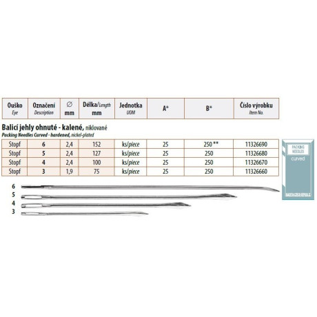 Packing Needles Curved - hardened 3 (2,4x75) - 25pcs/envelope - 10envelopes/krabička