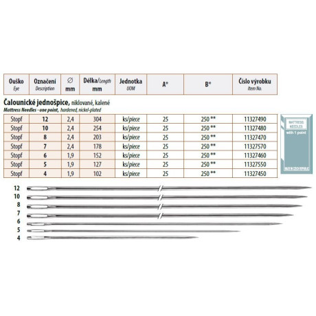 Mattress Needles - One point 8 (2,4x203) - 25pcs/envelope - 10envelopes/folie
