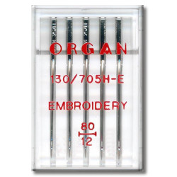 Machine Needles ORGAN EMBROIDERY 130/705H - E - 80 - 5pcs/plastic box