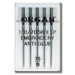 Machine Needles ORGAN EMBROIDERY ANTI-GLUE 130/705H - 75 - 5pcs/plastic bo