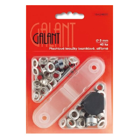 Eyelets and washers, 5mm, brass, silver-coloured - 40pcs/card