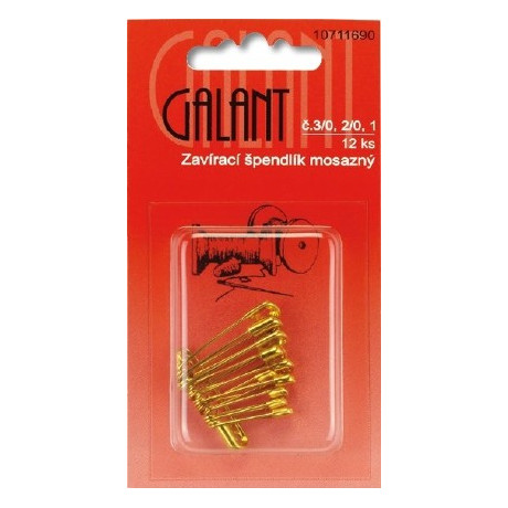 Brass Safety Pins 3/0, 2/0, 1 - 12pcs/card
