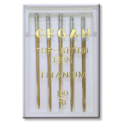 Strojové jehly ORGAN TOP STITCH TITANIUM 130/705H - 100 - 5ks/plastová krabička